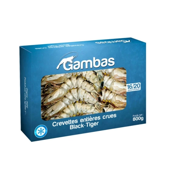 Crevettes Crues Gambas Black Tiger IQF de Calibre 6/8  800gr