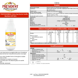 30736.01-PRESIDENT PROFESSIONNEL - Crème sucrée vanille Bourbon stérilisée UHT bouteille 1Lx6