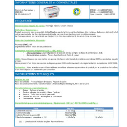740303 - Cream cheese nature Paysan Breton Professionnel -   barquette 1 kg - 21.05.2019 (taux de sel 0.8)