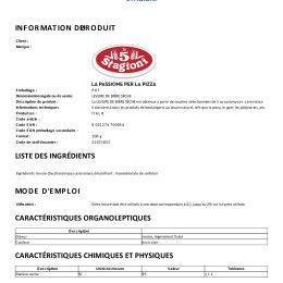 FICHE TECHNIQUE LEVURE SECHE 100 G