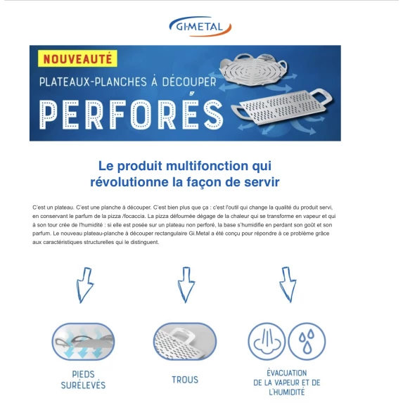 Plateau & Planche à Découper Perforé Rectangulaire avec Pieds 40 x 60 cm GIMETAL VPFR4060