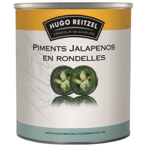 Piments verts jalapeños en rondelles en boîte 3/1