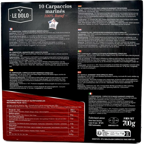 Carpaccio Minut’mariné 100%BOEUF VBF Volifrais IQF 11 x 70 g