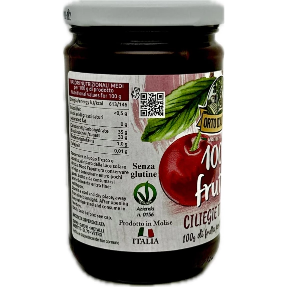 Marmelade de cerises italiennes 100% fruit Orto D'Autore 340 g