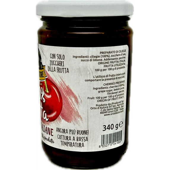 Marmelade de cerises italiennes 100% fruit Orto D'Autore 340 g