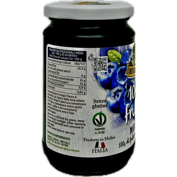 Marmelade Bio de Myrtilles Italiennes Orto d’Autore