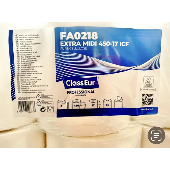 Maxi rouleau d'essuie-mains 450 feuilles 2 plis gaufrés - Contact alimentaire - Dévidage central x6 Pièces