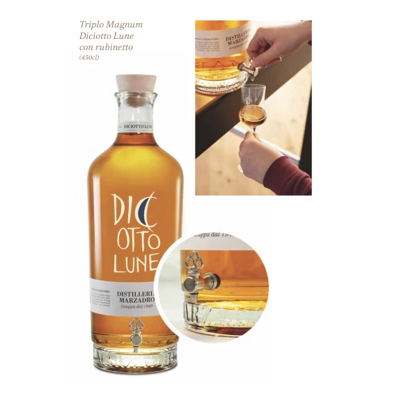 Grappa Diciotto Lune de Marzadro 18 mois 41% vol. 4,5 L avec ou sans robinet