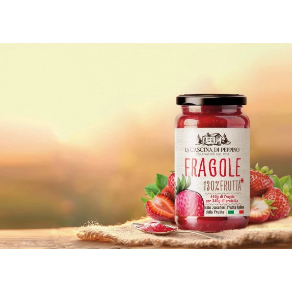 Marmelade de Fraises Italiennes 130% frutta LA CASCINA DI PEPPINO par Orto D’Autore 340G