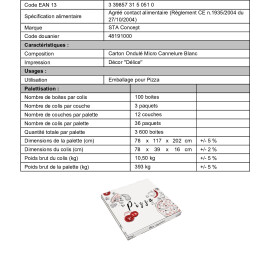 FICHE TECHNIQUE Boite Pizza Amrica 31x31x3,5 ''Dlice''  x36 010126