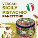 Panettone con crema di Pistacchio verde di Bronte dop gamme Sicily Trip coffret métallique Vergani 750g
